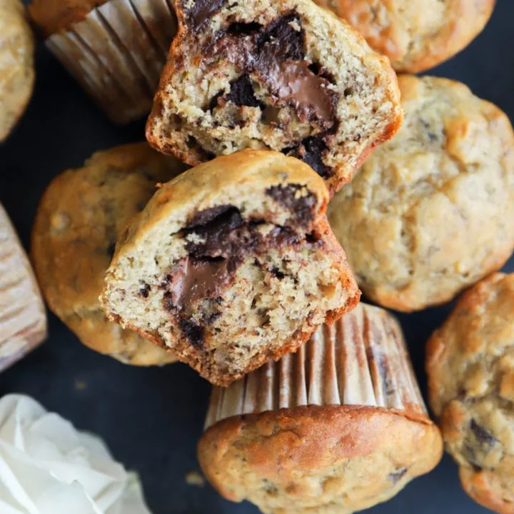 muffins in half with nutella in the center image