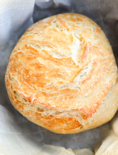 Bread in a dutch oven after baking picture