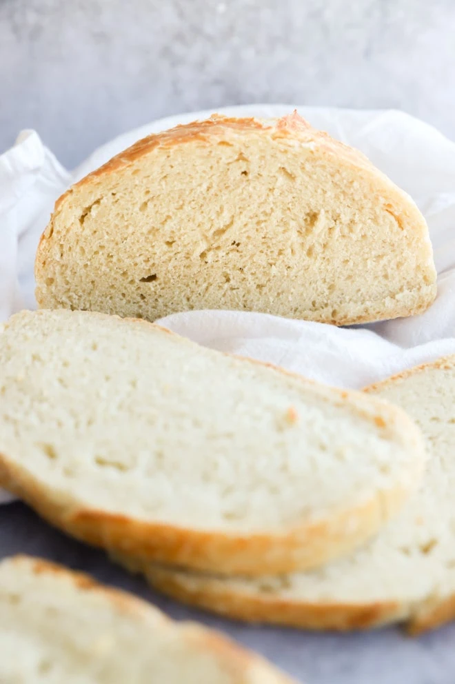 Sliced pieces of overnight no knead bread picture