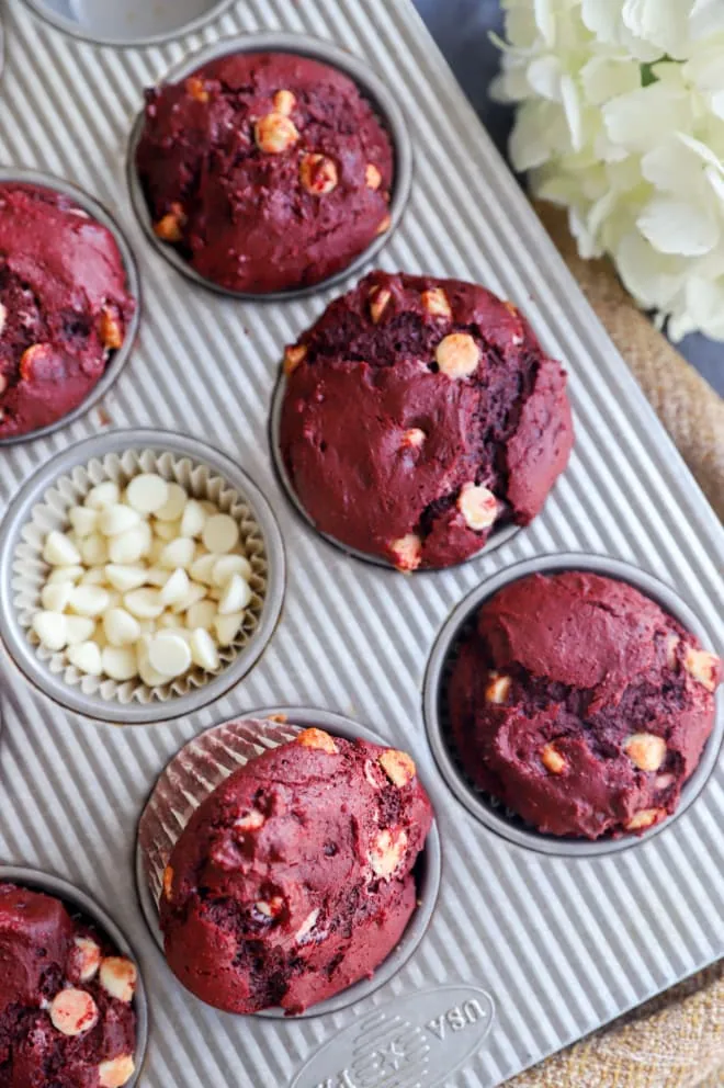 red velvet muffins in cupcake pan picture