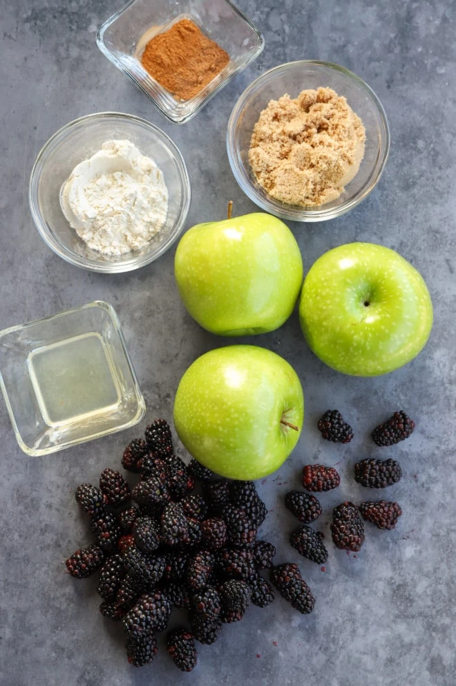 image of fruit ingredients for apple blackberry crumble