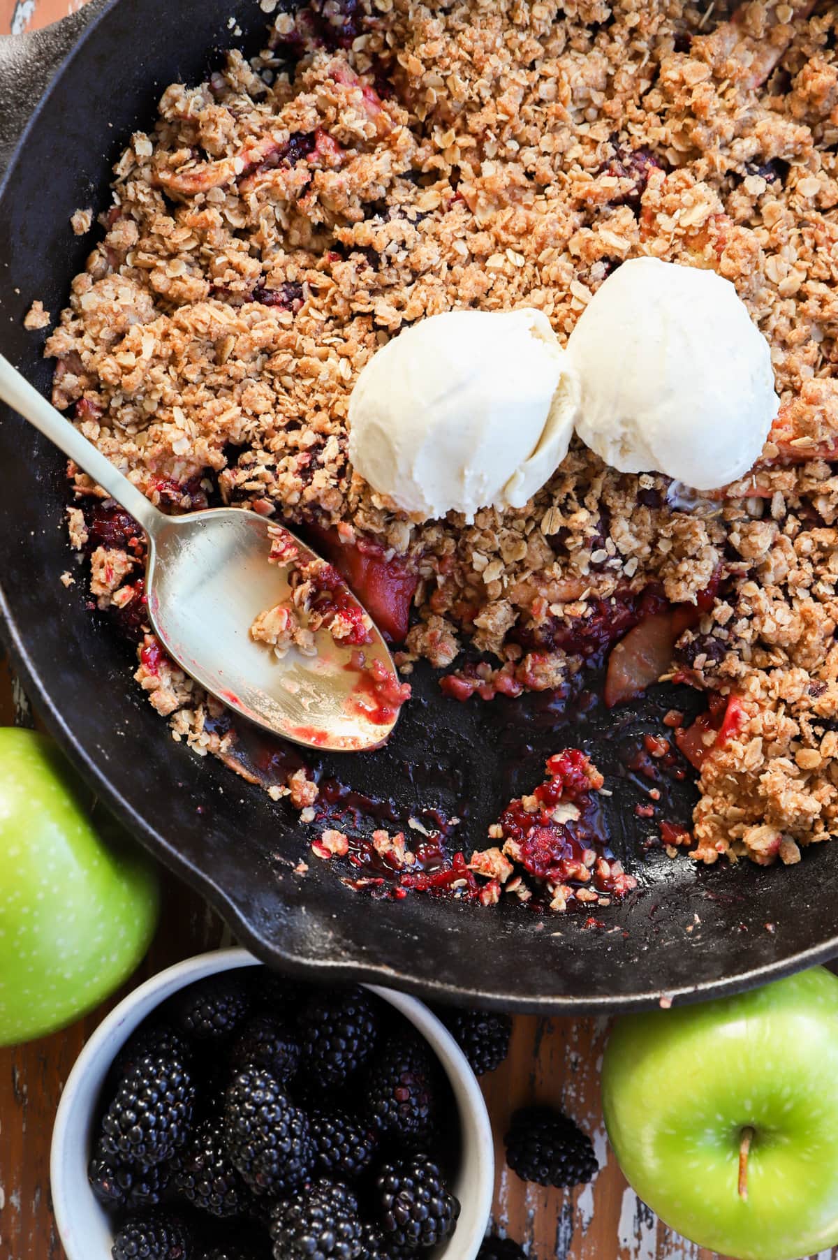 Apple blackberry crumble in skillet image