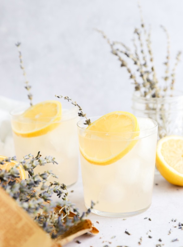 lavender lemonade cocktail in glasses image