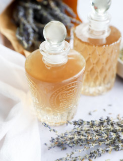Lavender simple syrup in glass bottles image