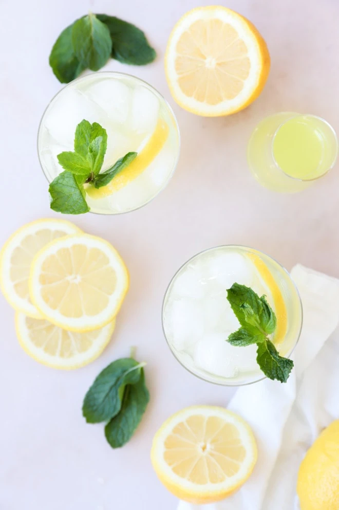 Overhead image of limoncello spritz cocktail