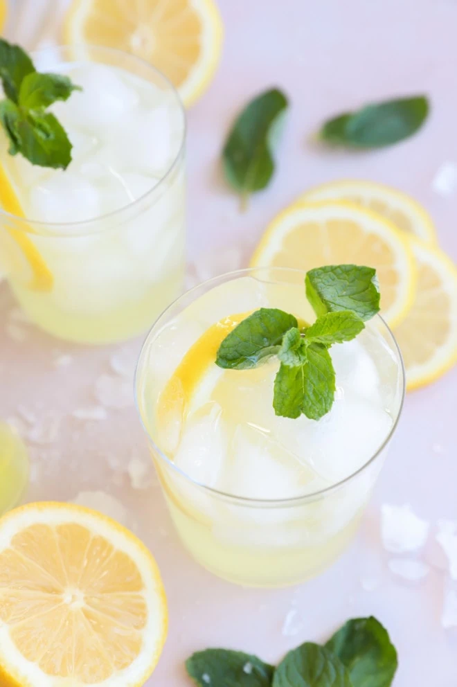Chilled summer lemon cocktail in glasses with mint image