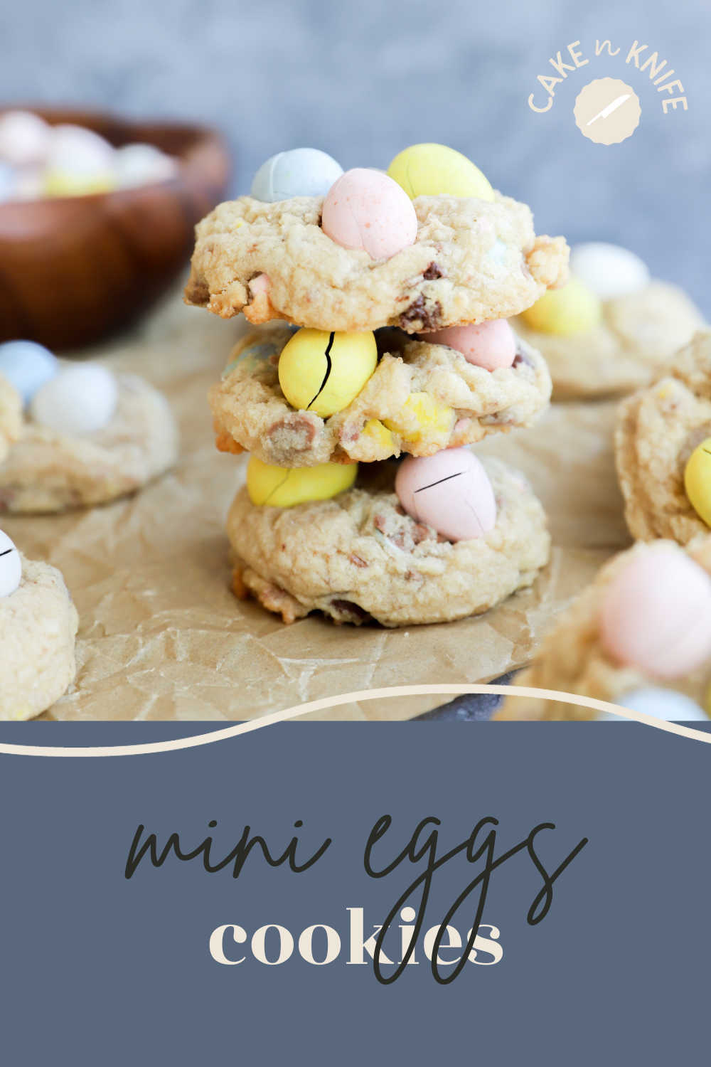 Pinterest graphic for mini eggs cookies