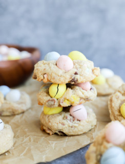 Mini eggs cookies in a stack