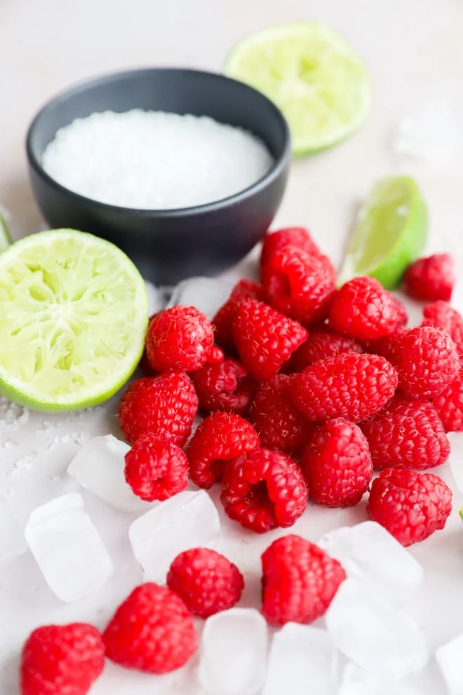 Ingredients for raspberry margarita cocktail