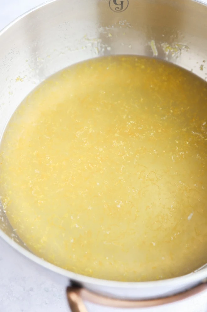 Picture of lemon zest, lemon juice, water, and sugar