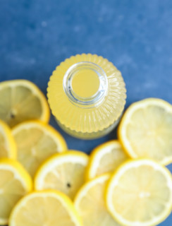 lemon simple syrup in jar overhead image