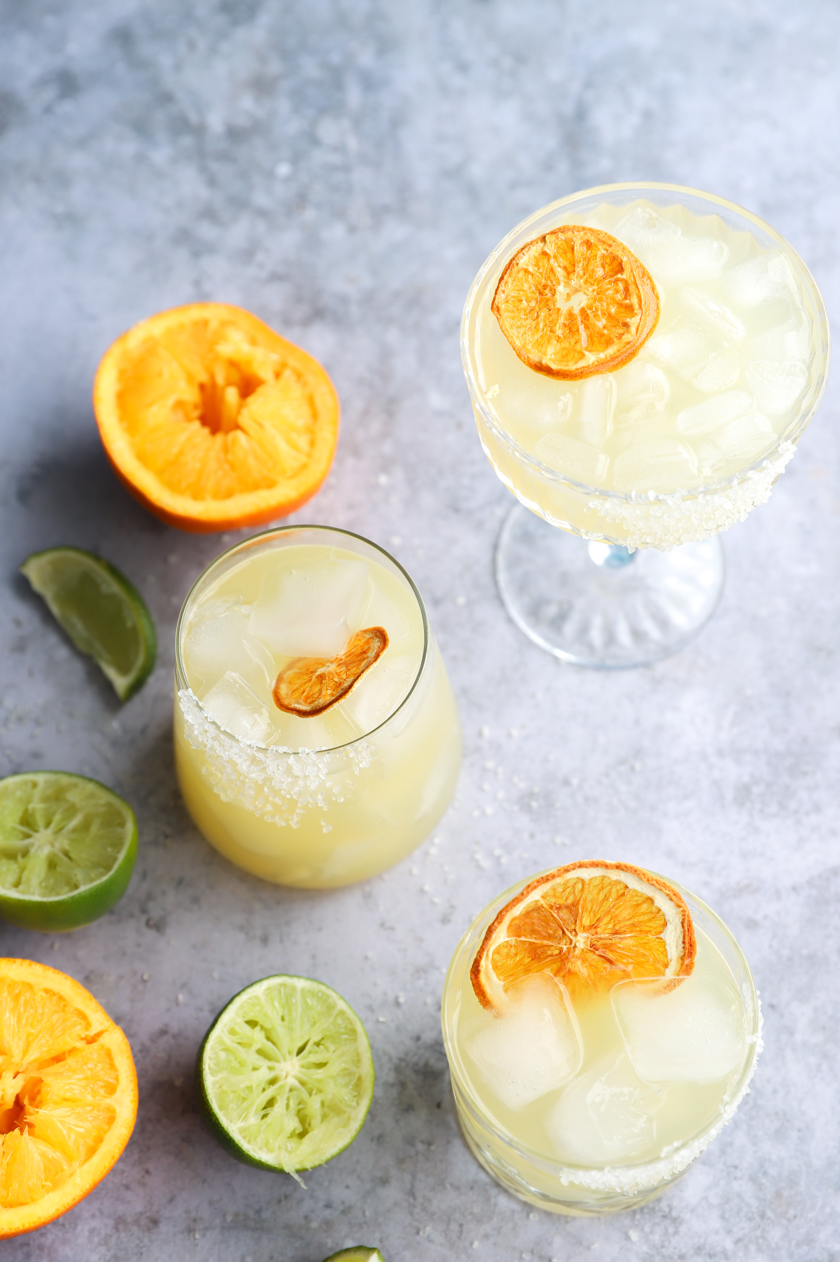 Image of texas margaritas in glasses with orange slices