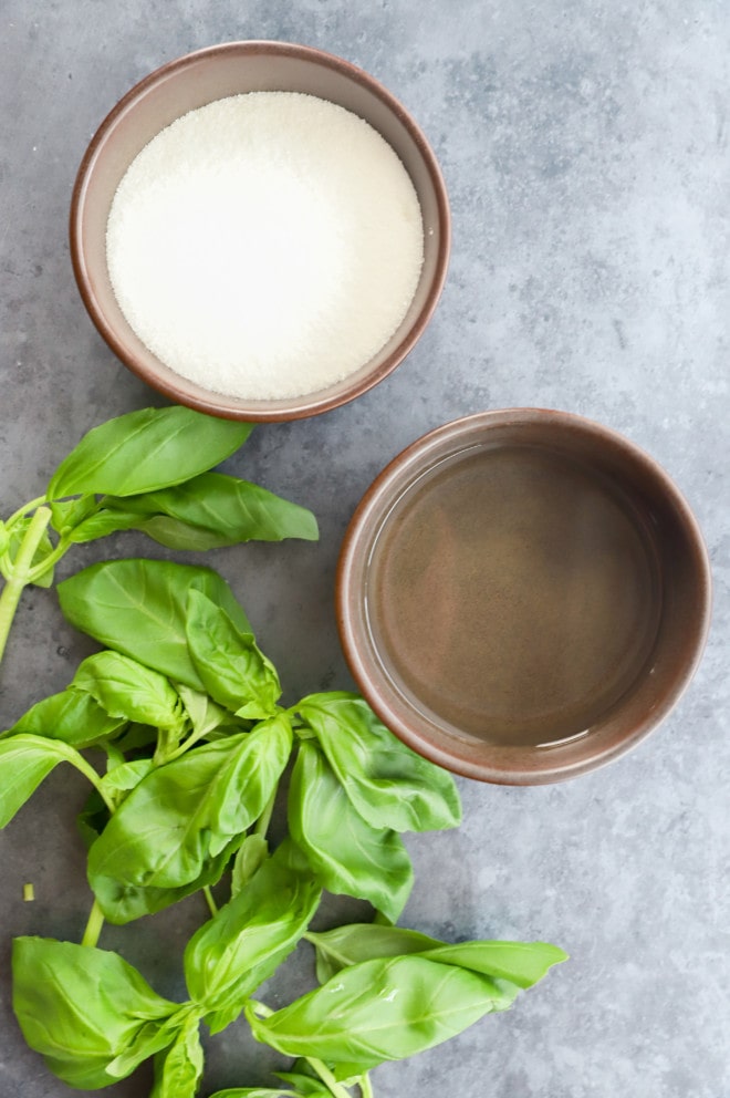 Ingredients for basil simple syrup