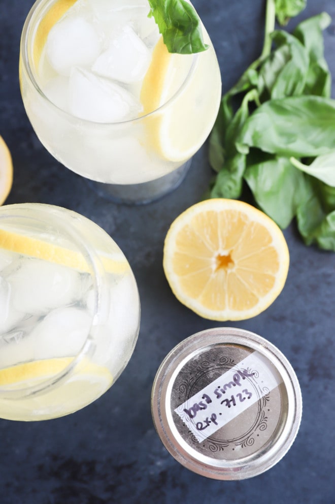 Image of basil cocktail with lemon in glasses