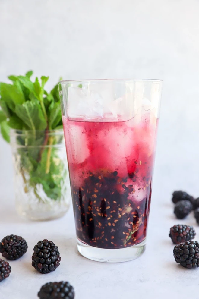 Image of blackberry gin cocktail in cocktail shaker