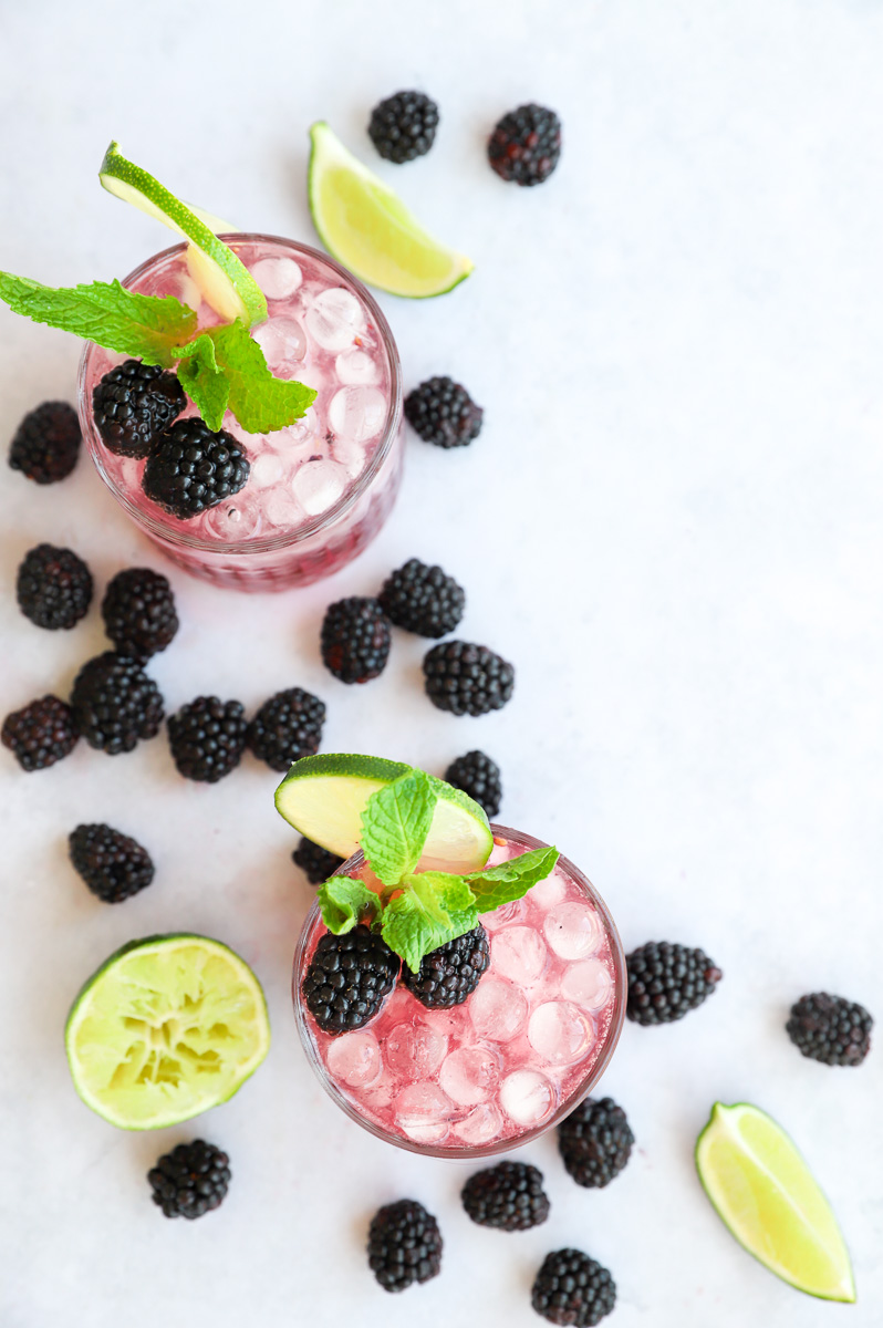 Overhead image of fresh berry summer cocktail