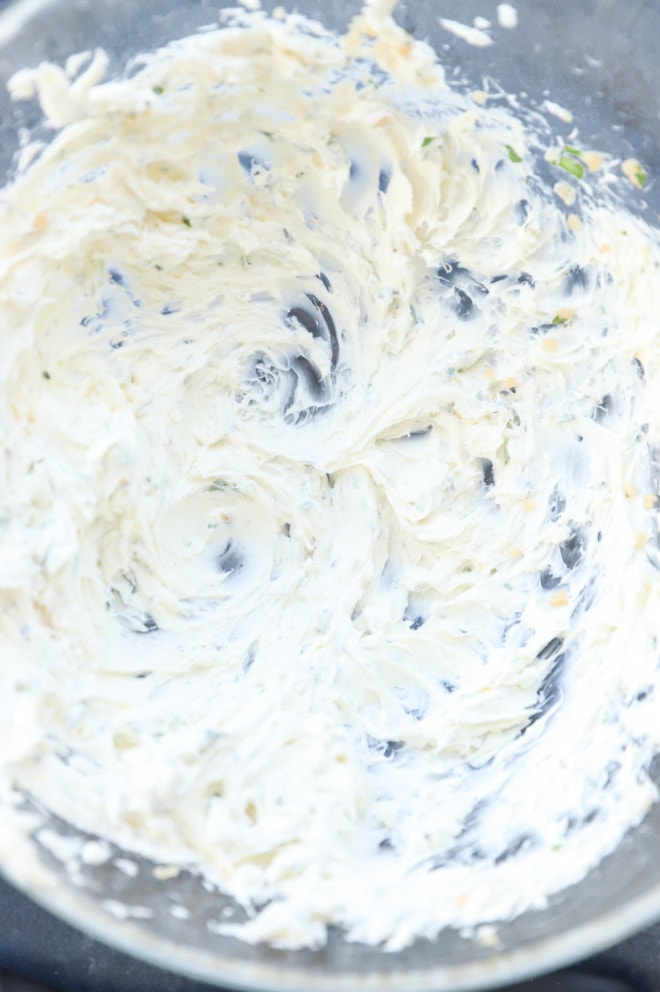 Photo of cream cheese and herbs mixture in a bowl
