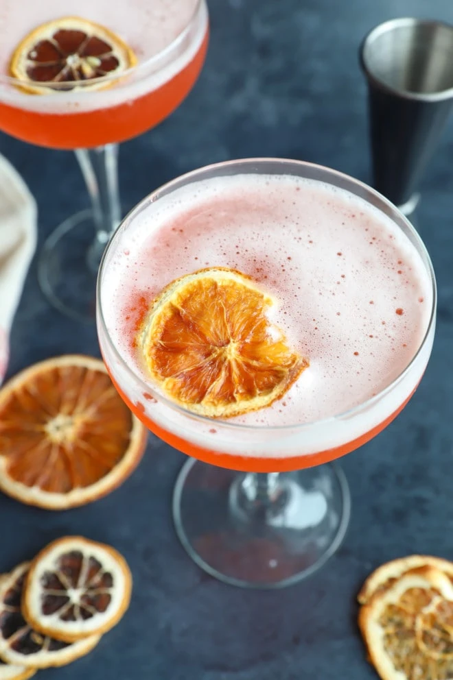 Overhead photo of cocktail with foam on top