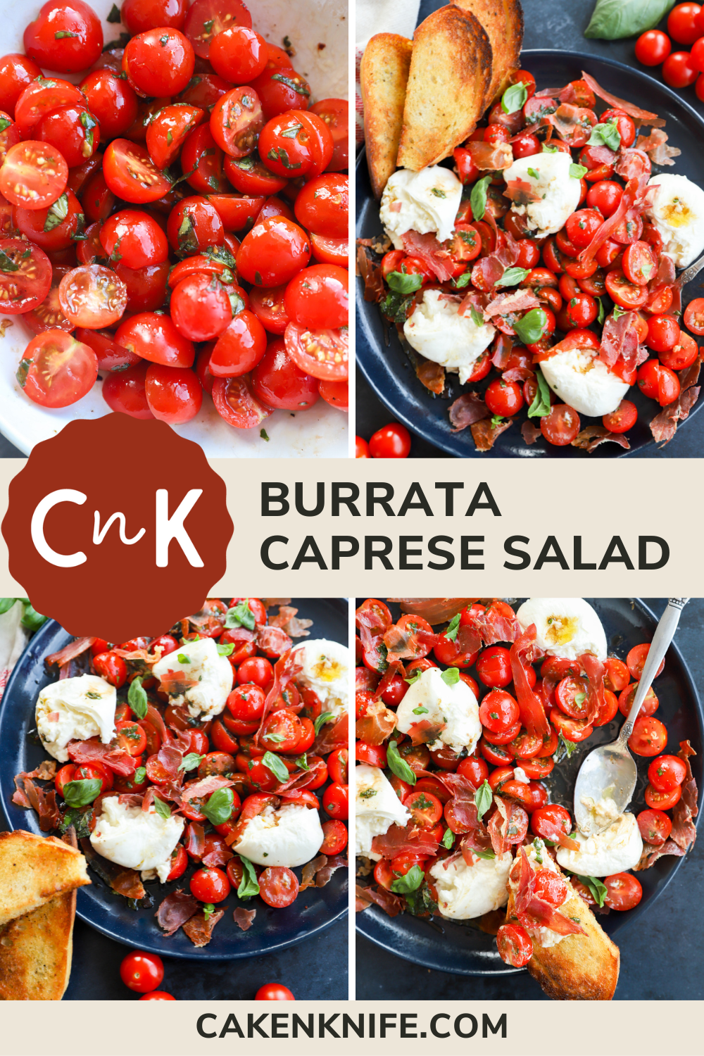 Caprese burrata salad pin image