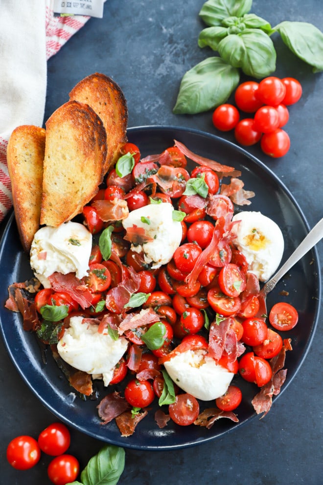 Image of summer tomato and cheese appetizer on plate