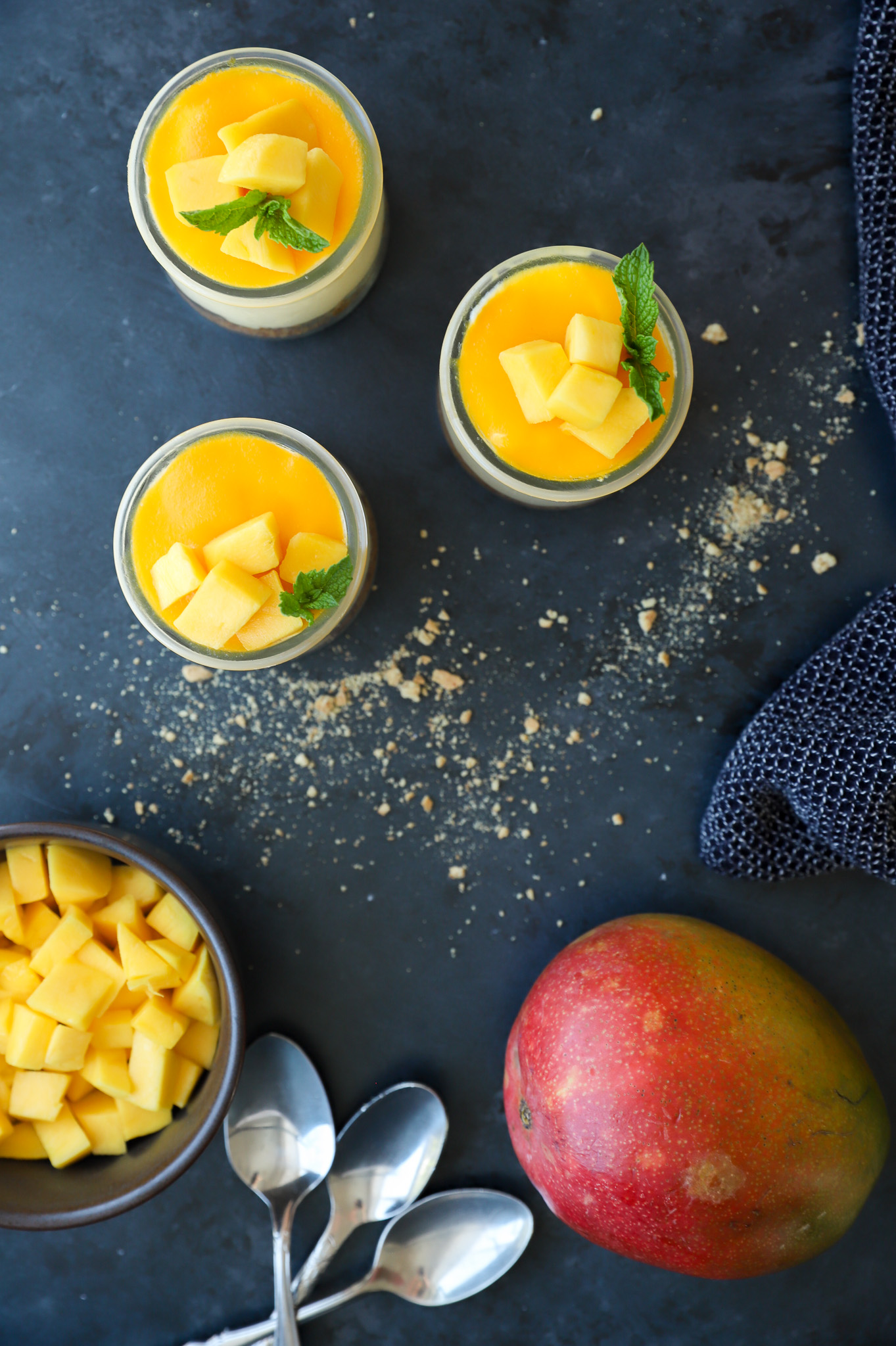 Overhead image for mango mousse cups
