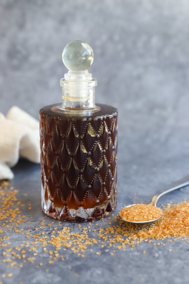 Demerara simple syrup in a bottle