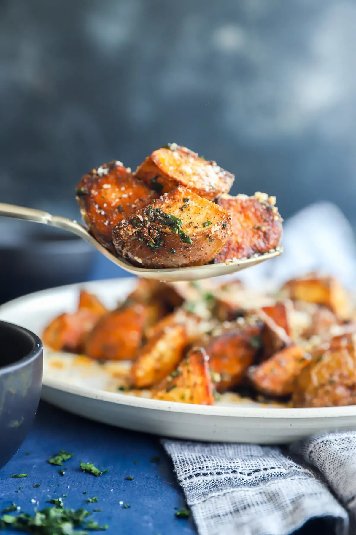 Fried mexican potatoes on spoon image