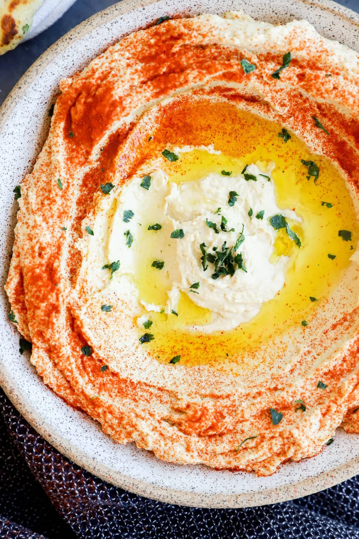 homemade greek style hummus in a bowl