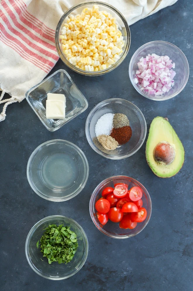 Ingredients for masala corn salad picture