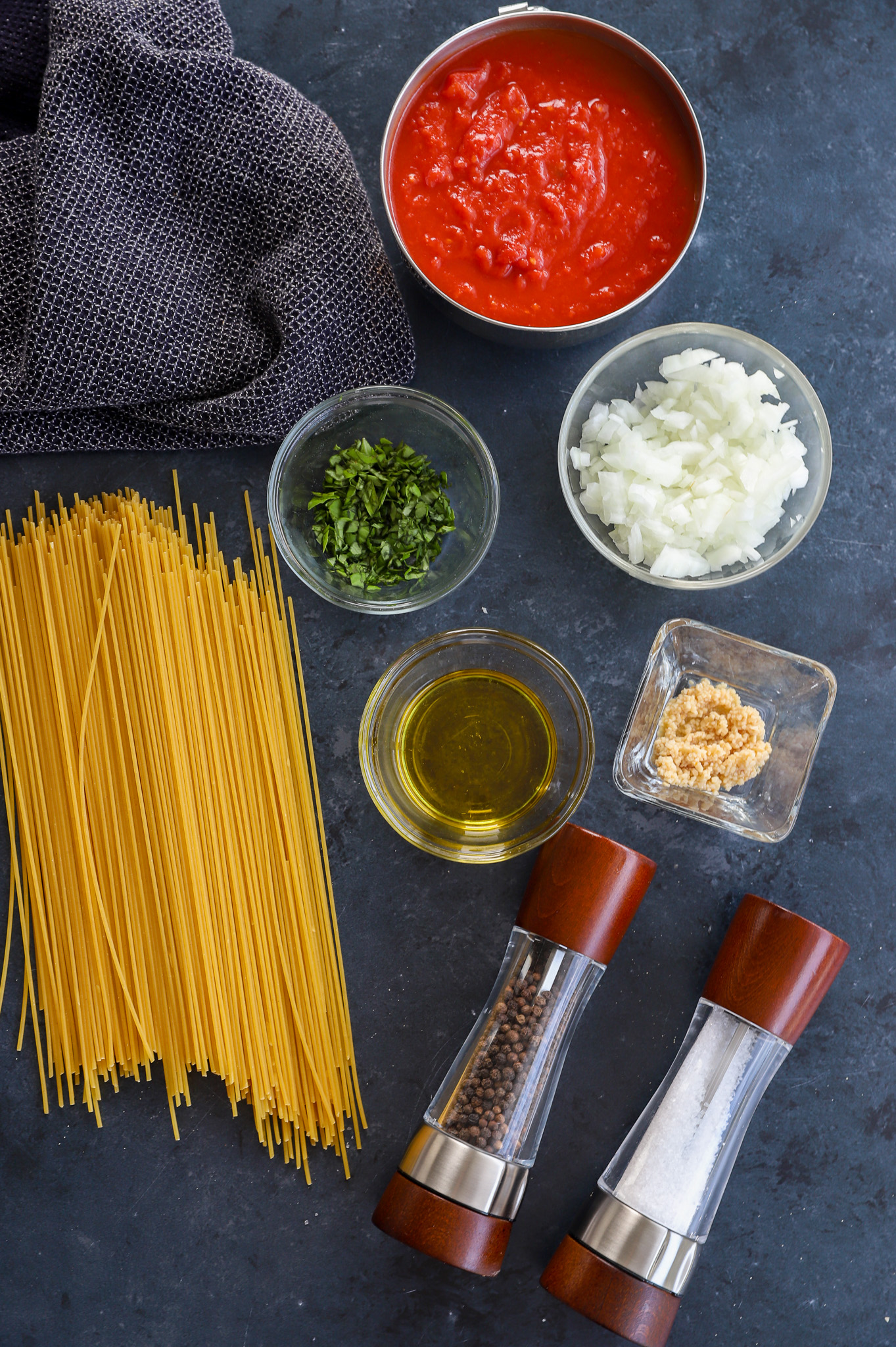 Ingredients for pasta napolitana dish