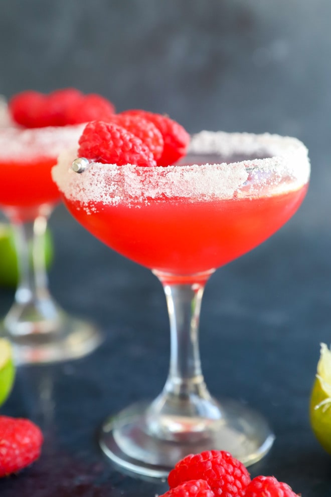 Image of a berry cocktail in a coupe glass