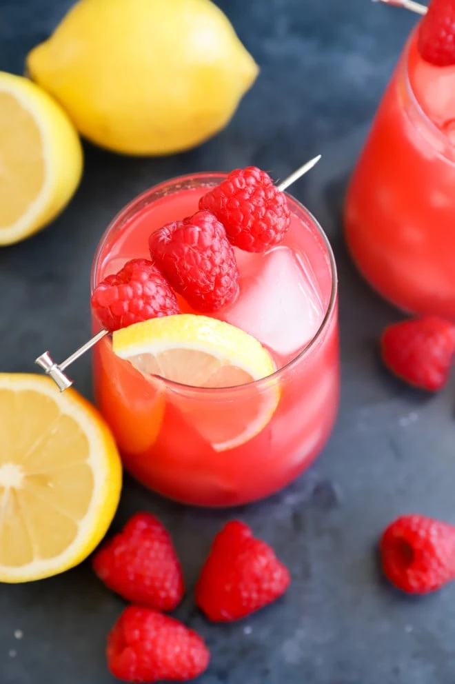 Raspberry vodka lemonade in glasses picture