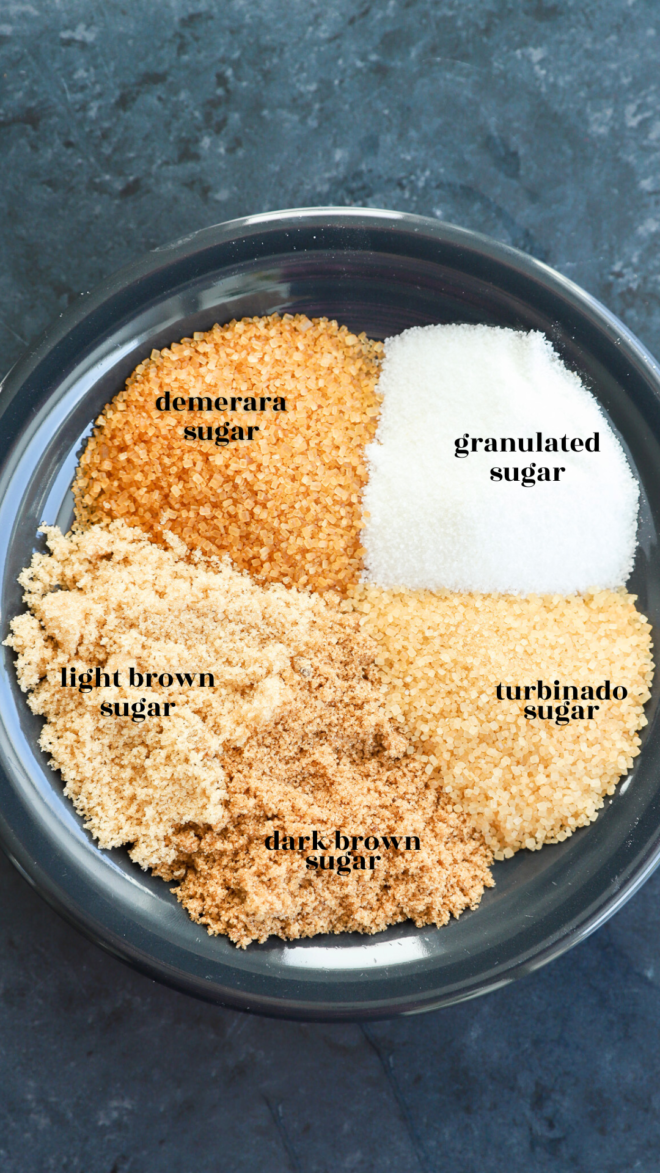 Photo of a variety of sugar types on a plate