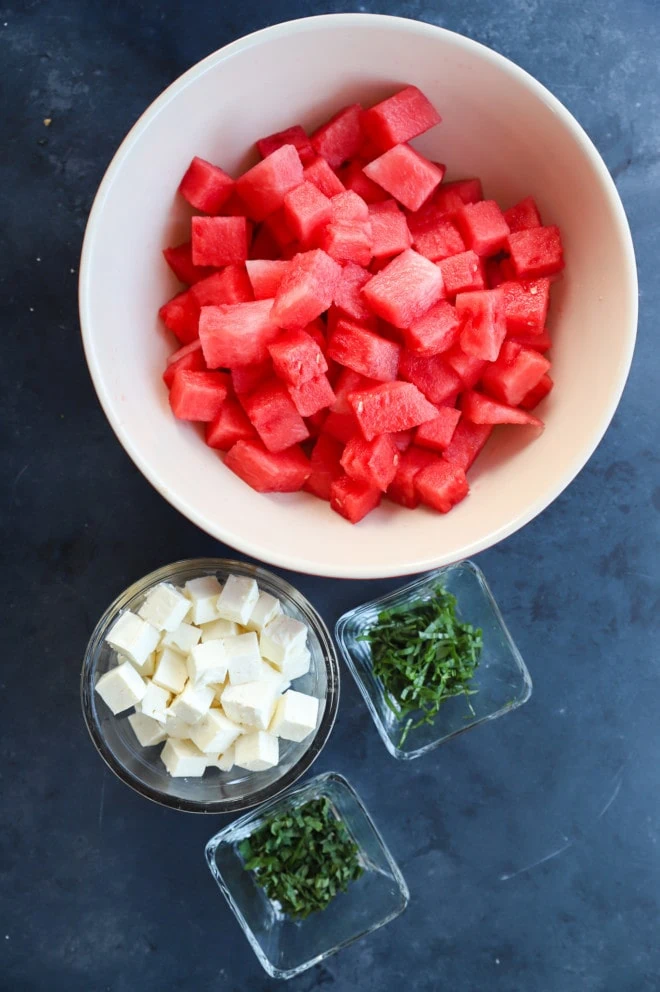 Ingredients for watermelon feta salad image