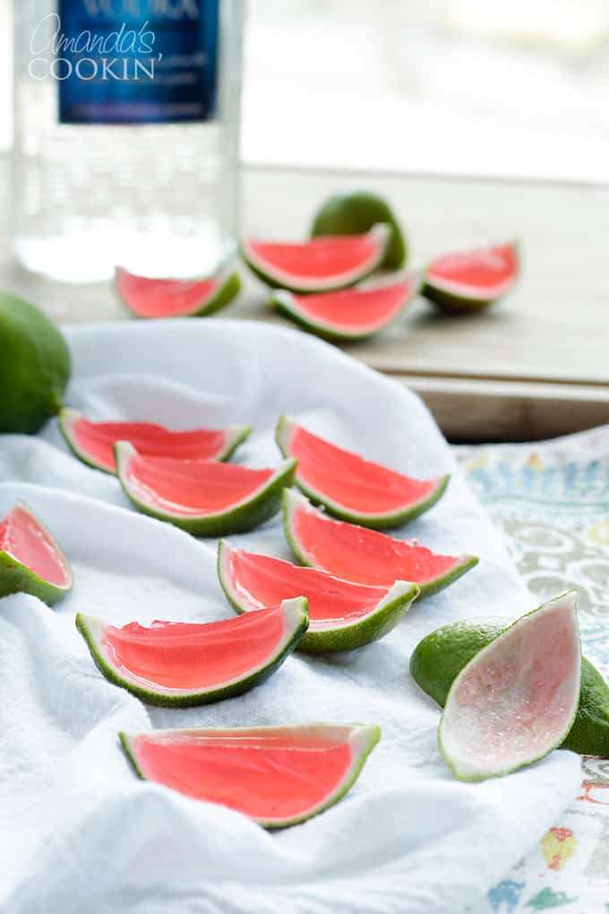 watermelon jello shots in lime rinds