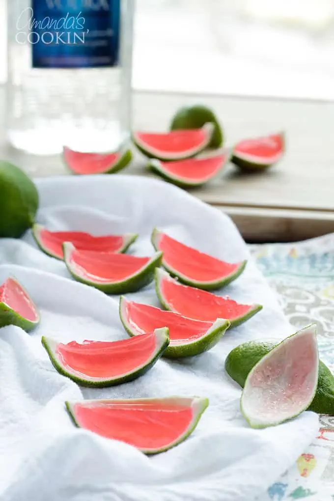 watermelon jello shots in lime rinds