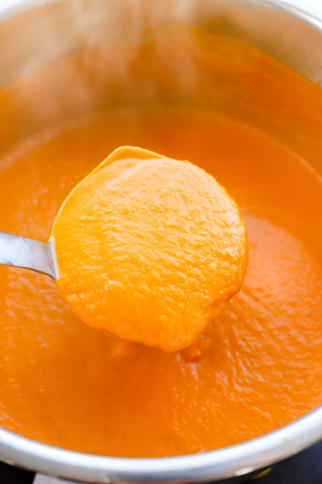 Making pumpkin and sweet potato soup in the instant pot