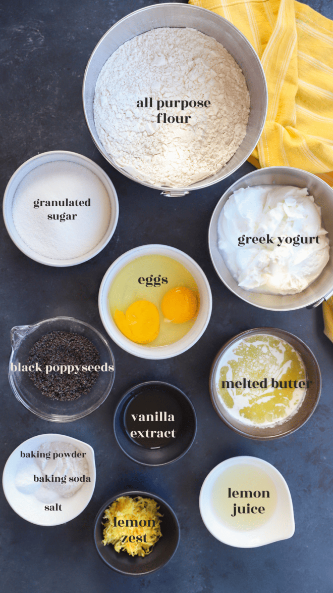 Ingredients for lemon poppy seed muffins