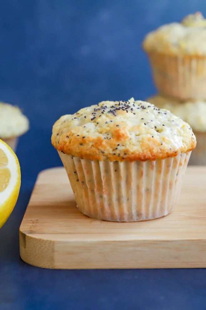 single bakery style muffin in liner