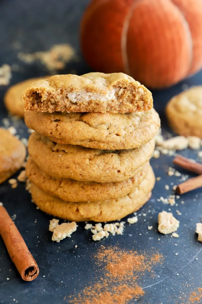 Fall dessert in a stack stuffed with cream cheese