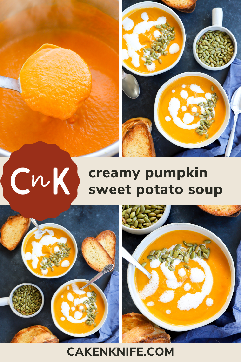 Creamy pumpkin and sweet potato soup pinterest photo