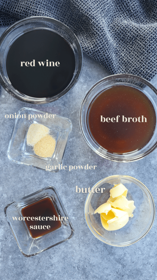 ingredients to make au jus recipe in bowls