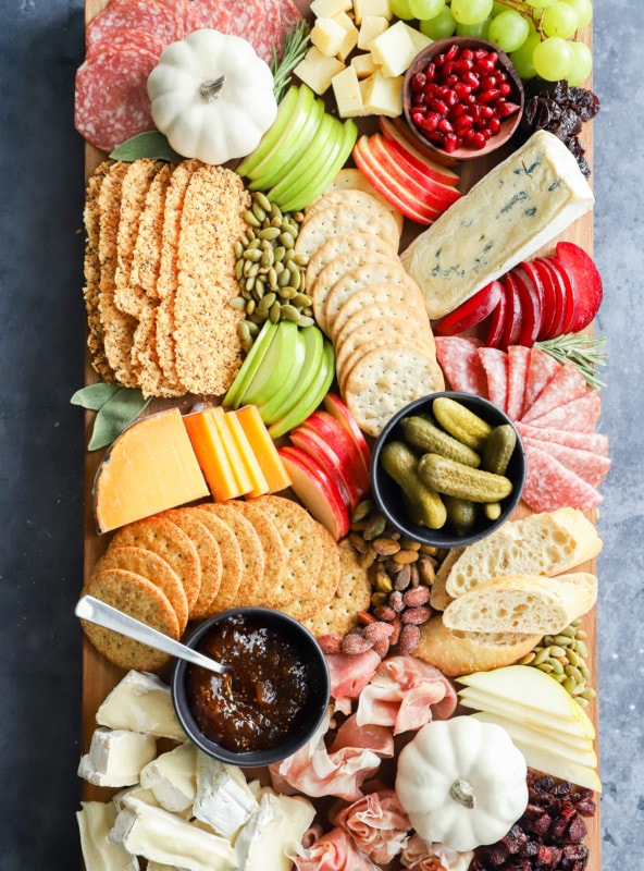 Fall grazing board with meats and cheeses