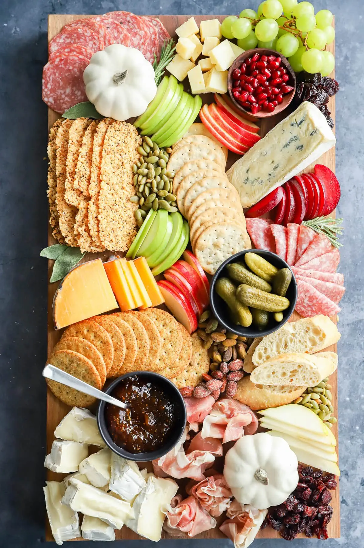 Fall grazing board with meats and cheeses
