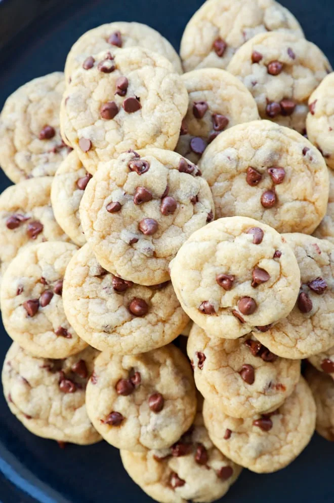 Plate of mini chocolate chip cookies image