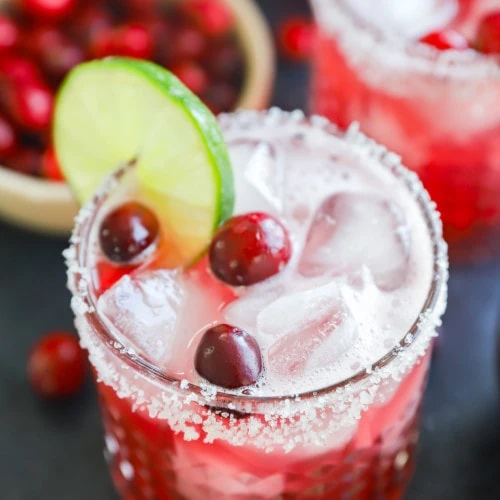 Photo of cocktail garnished with lime and fresh cranberries