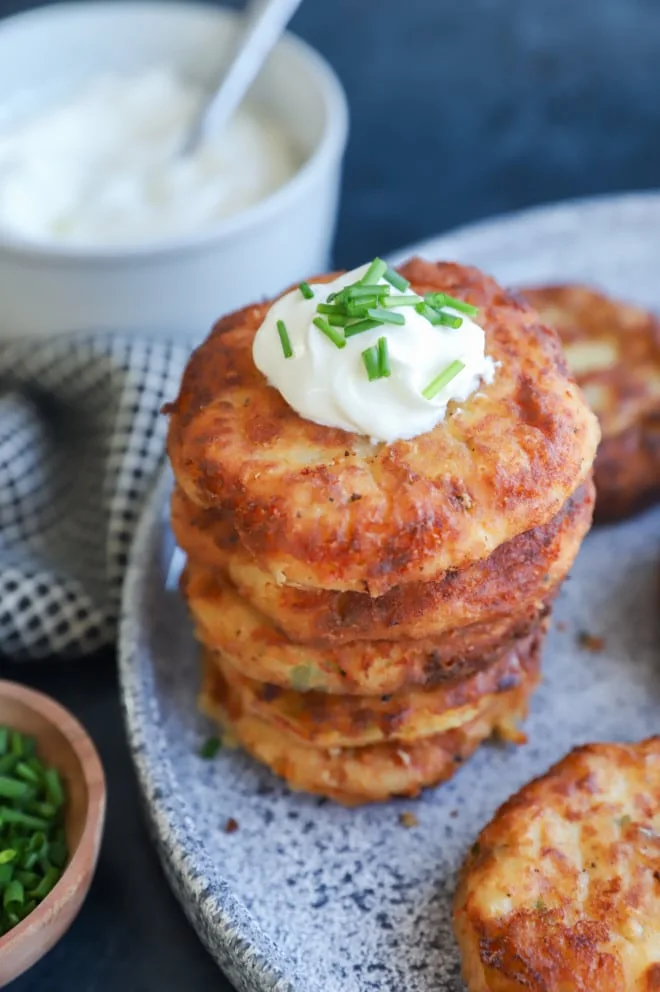 Potato pancakes in a stack on a plate