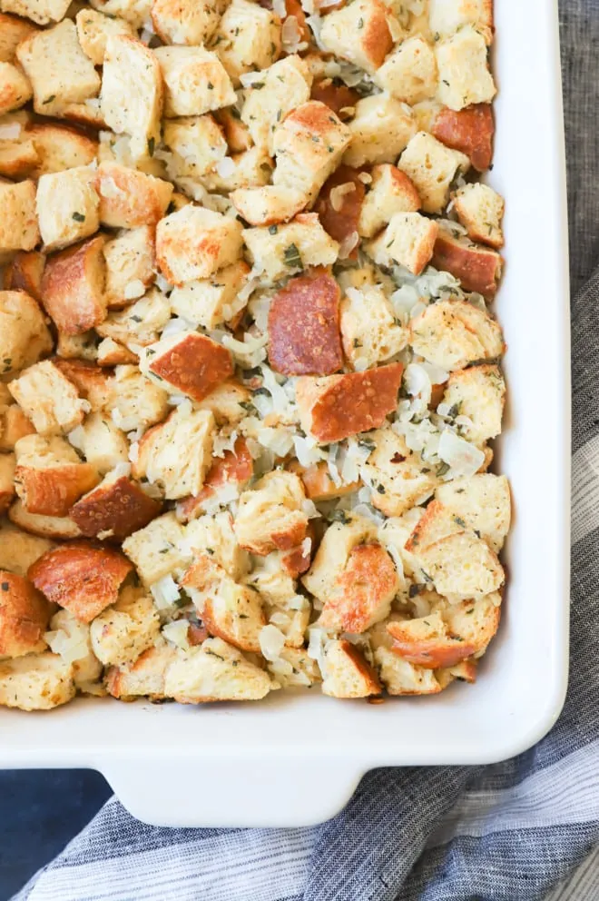 overhead image of casserole for thanksgiving