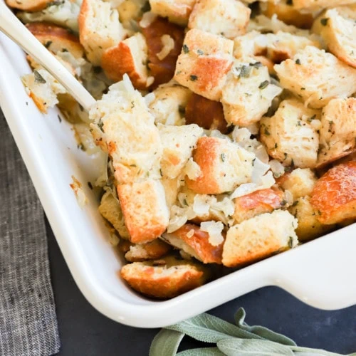 sage and onion stuffing in the pan image