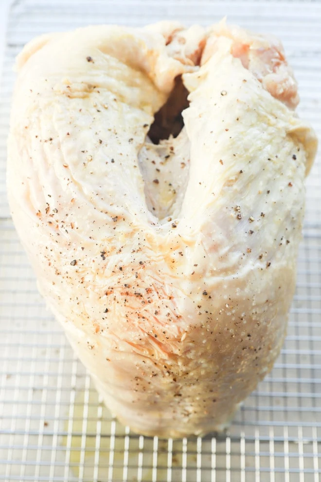 Brined turkey breast on wire rack